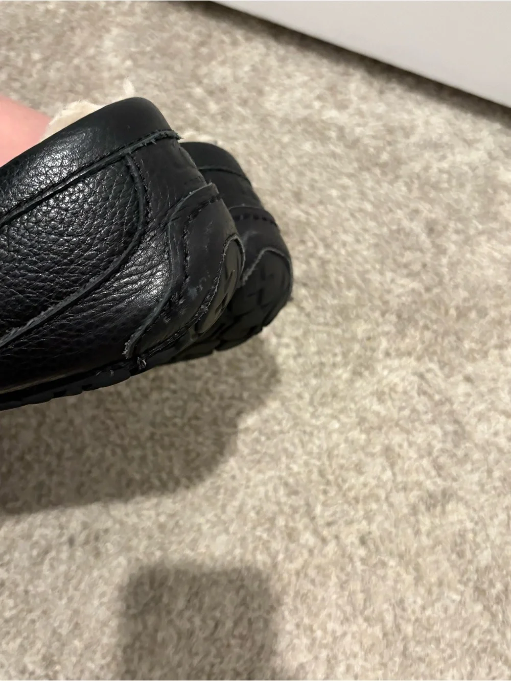 Men's Black Leather Slip-On Shearling Lined Slippers